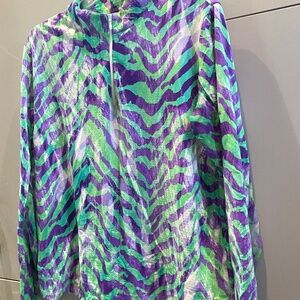 IBKUL MOCK NECK LONG SLEVE UPF+50 1/4 PURPLE AND LIME GREEN